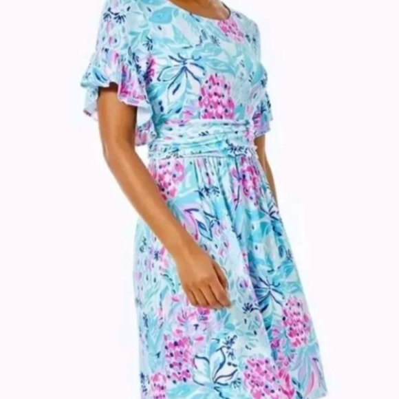 Lilly Pulitzer Riegan Dress in Zanzibar Blue Party Princess, Size Medium NWT - Picture 3 of 4